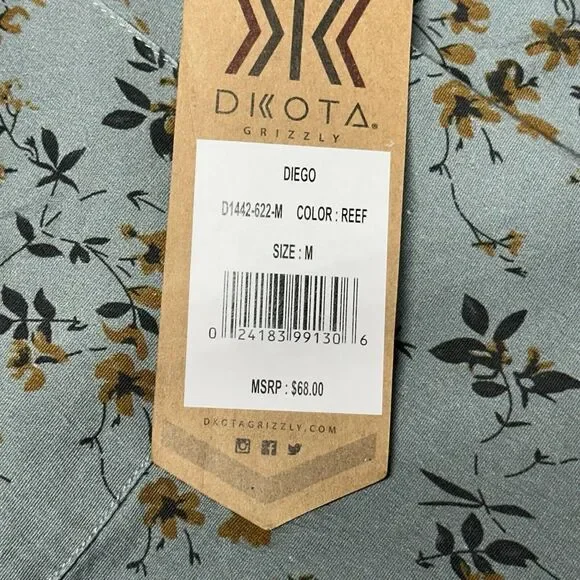 Dakota Grizzly Shirt Mens Size M Green‎ Floral Short Sleeve Fishing Hiking - Picture 4 of 7